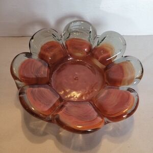 Vtg./Rare Flower Petal Burnt Orange Glass Ashtray
